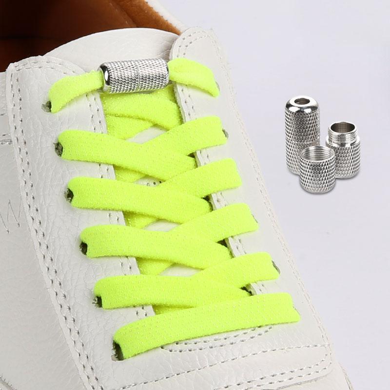 Elastic Flat Shoelaces for Sneakers No Tie Shoe Laces Metal Flower Noodle Capsule Buckle One Size Fits All for Kids and Adults