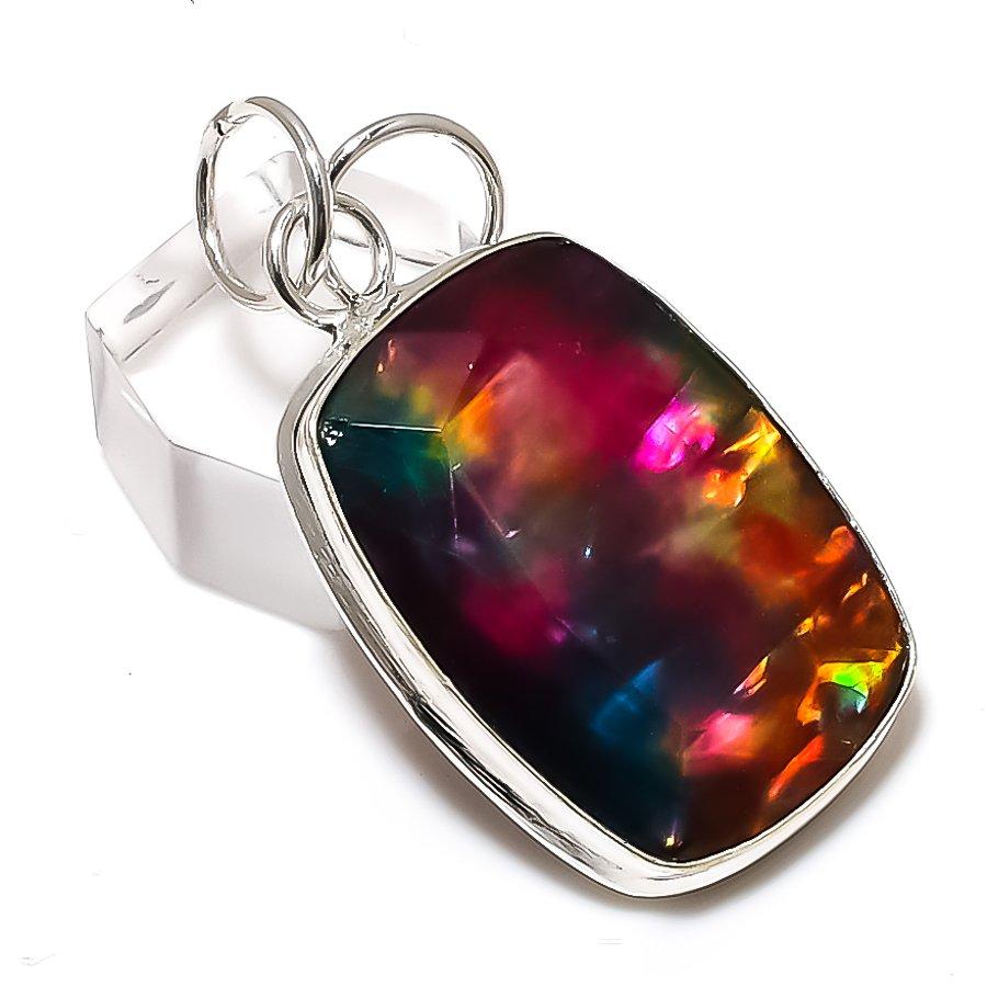 Ammolite Gemstone Handmade 925 Sterling Silver Gift Jewelry Pendant 1.89" M9Q61