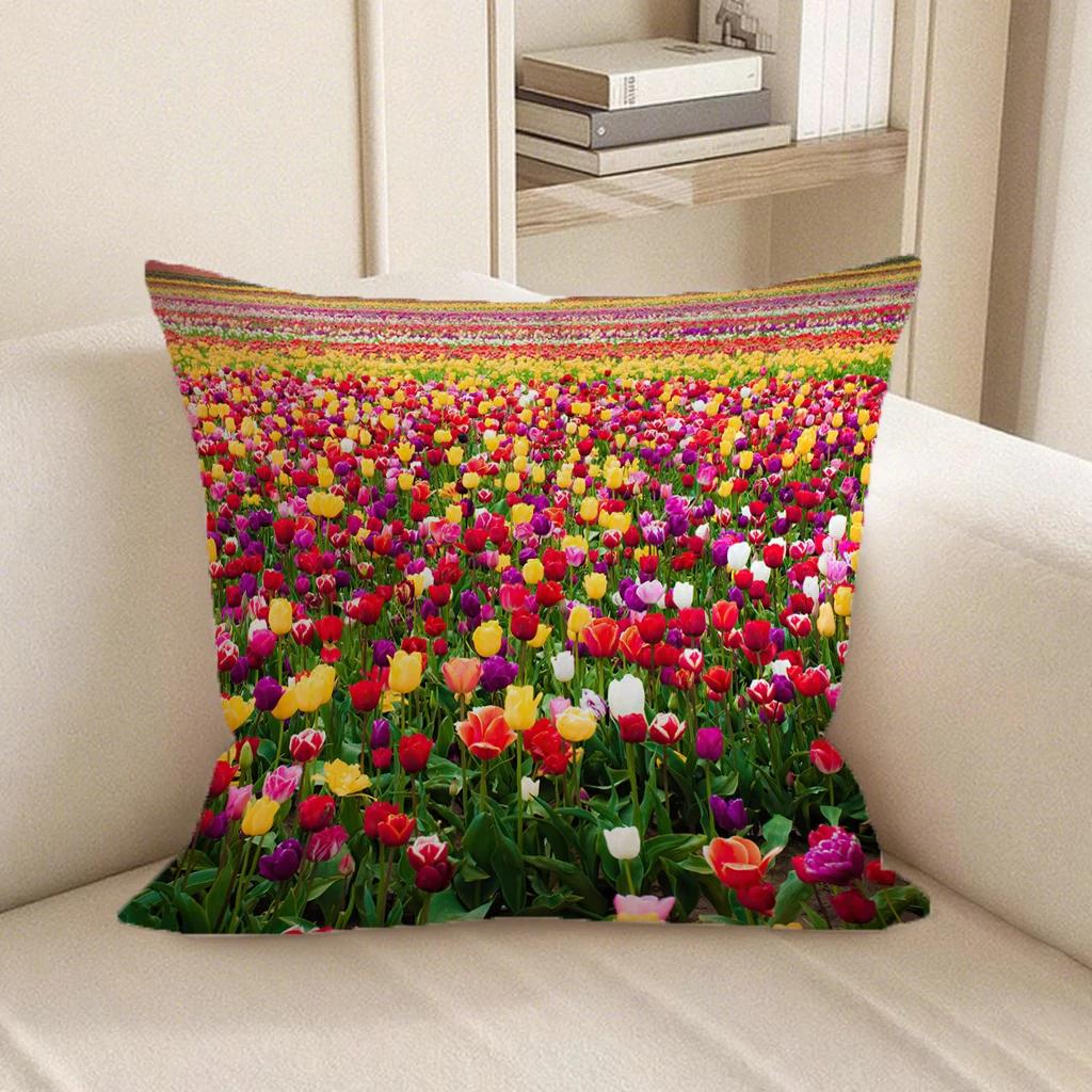 4Pc Colorful Tulip Field Printed Pillowcasesuitable For Sofa Car Bedroom Decorative Cushion Cover Pillow Cover