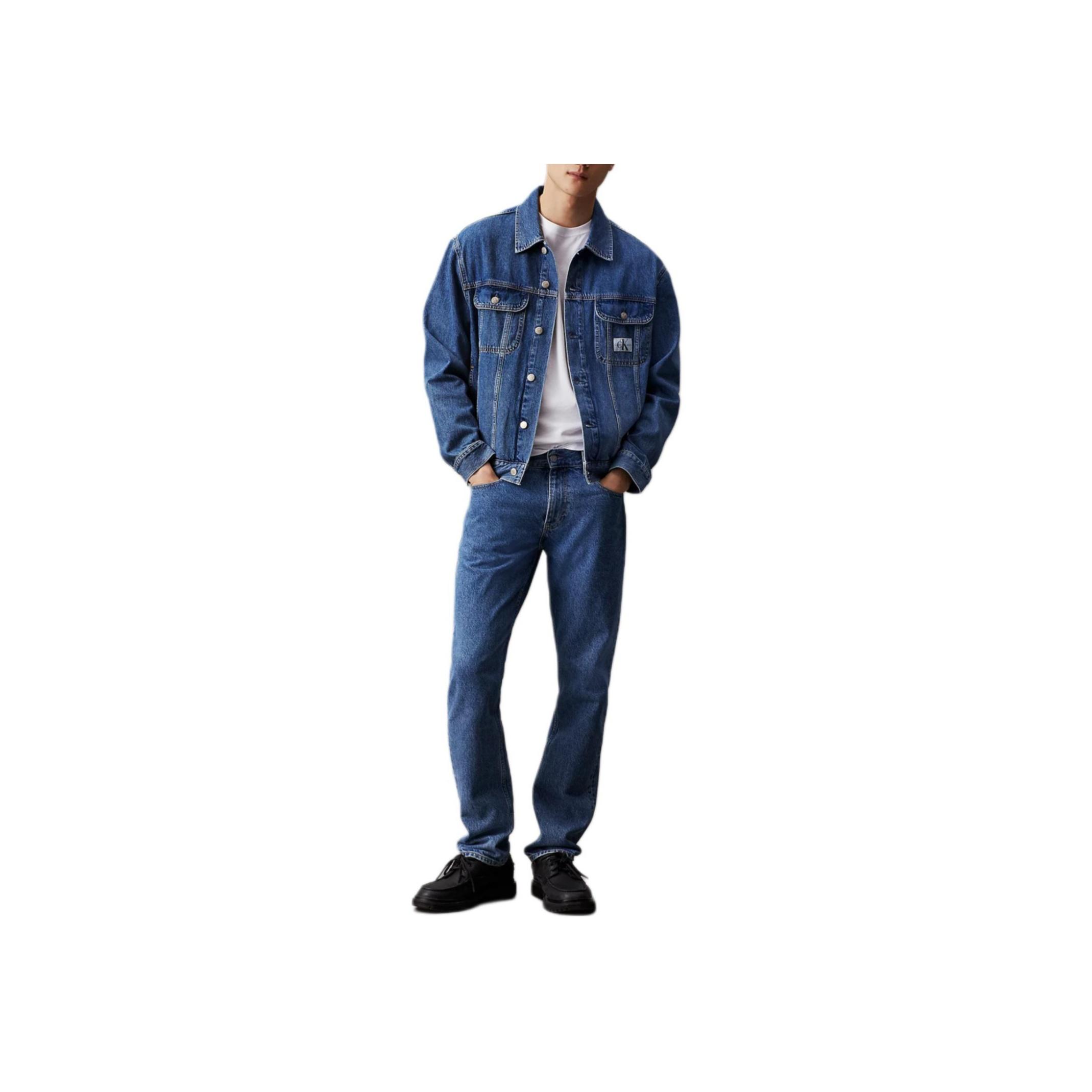

Calvin Klein Pointed Collar Rigid Cotton Washed Denim Jacket Men Jacket Bright-Blue J30J325750-1A4 S