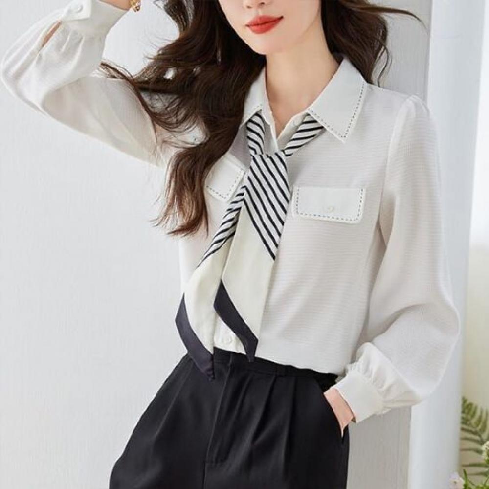 Navava Long Sleeve Shirt Blouse Scarf Neck Nb2948