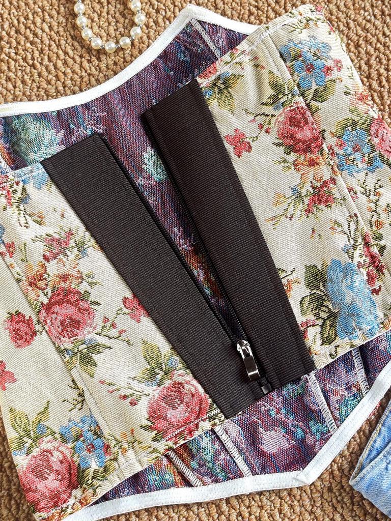 Summer Retro Floral Print Bandeau Top - Fishbone Style