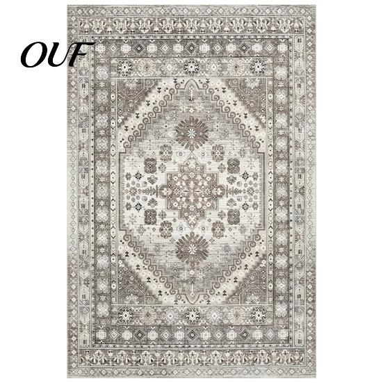 Vintage Ethnic Pattern Floor Decor Area Rug, 6 x 4Ft Living Room Soft Washable Low Pile Non Slip Mats for Persian Style Indoor Carpet with Backing