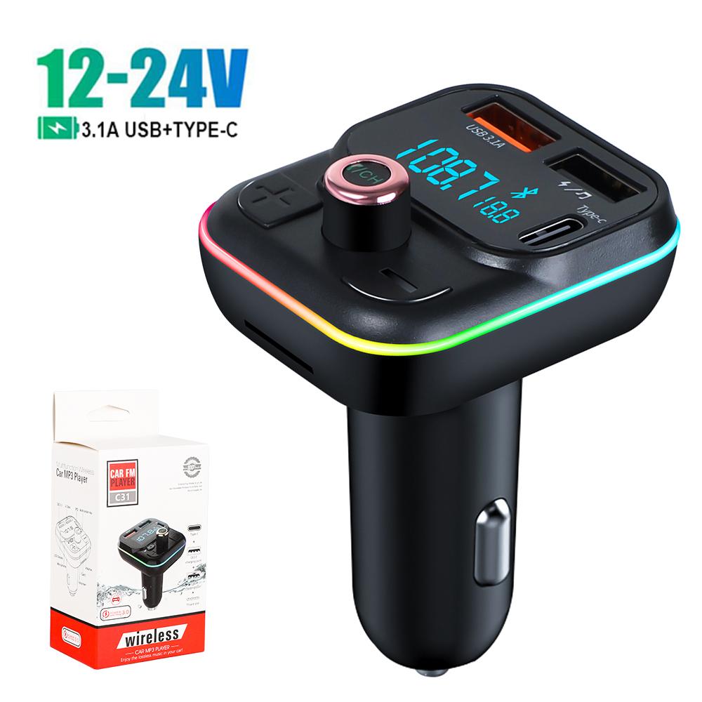 

FM-передатчик модулятор автомобильный беспроводной Bluetooth 5.0 3.1A USB Type-C быстрое зарядное устройство автомобильный радиоприемник Mp3-плеер музыкальный комплект Hands Free для автомобиля