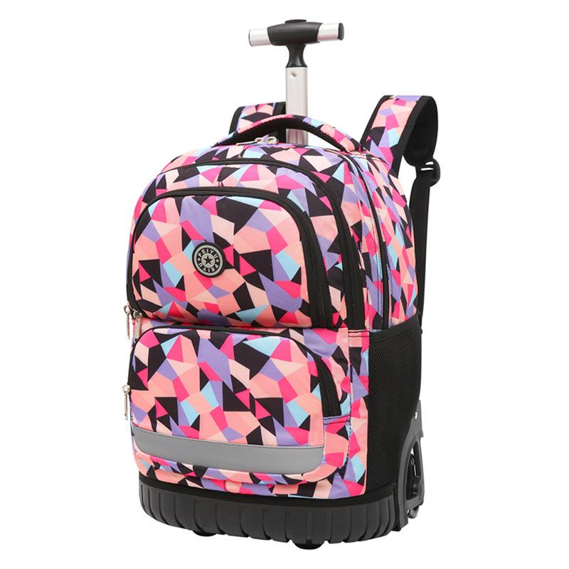 Schüler tragen und ziehen Mehrzweck-Trolley-Schultaschen mit Rädern, mit denen sie Treppen steigen können