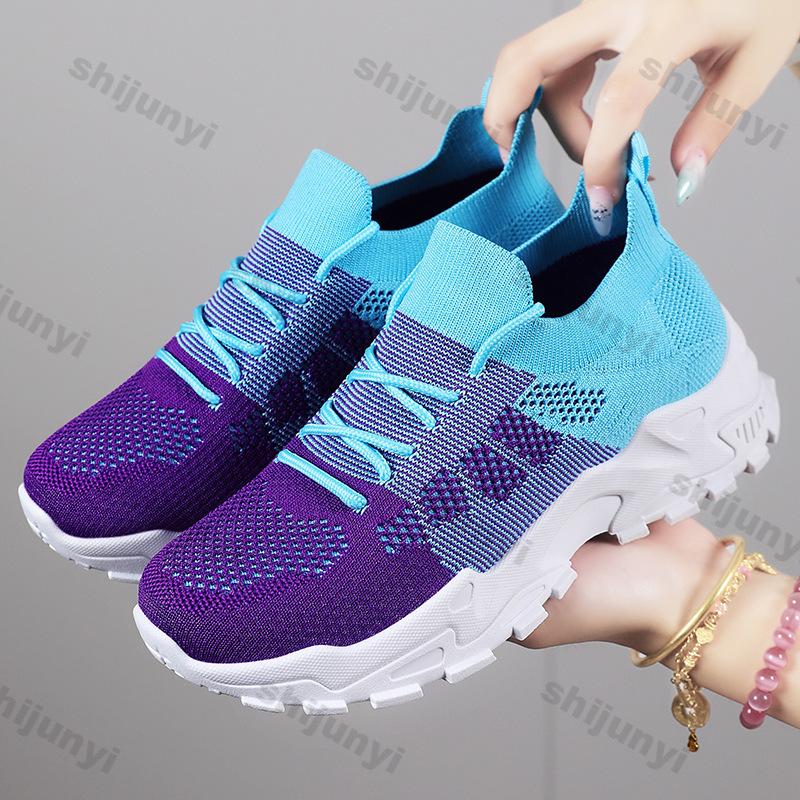 Fashion Women's Fly Weave Sneakers 2025 Breathable Mesh Height Increase Casual Shoes Fashion Lace Up Comfortable Soft Sole Sports Shoes