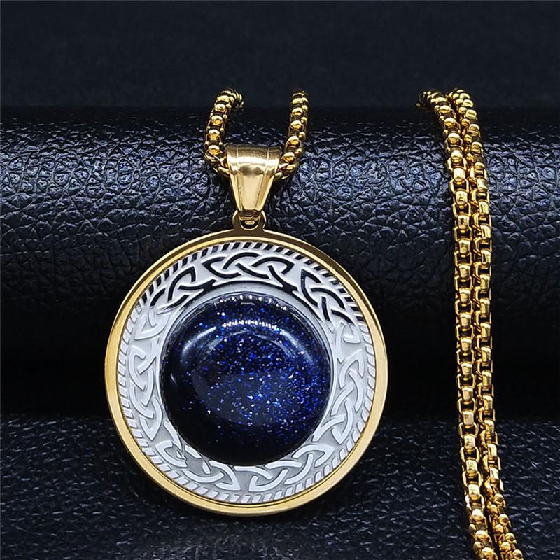 

Witch Celtic Irish Knot Natural Stone Stainless Steel Gold Silver Color Necklaces for Women/Men Jewelry Nudo De Bruja NHH12S02 60cm