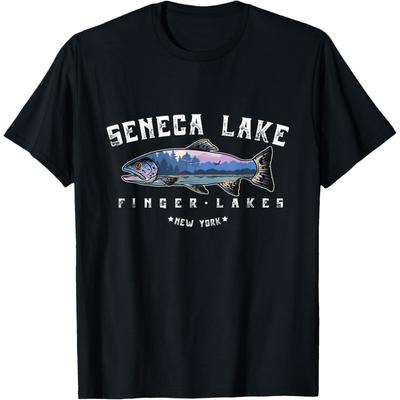Vintage Salmon Fishing Seneca Lake Finger Lakes New York T-Shirt