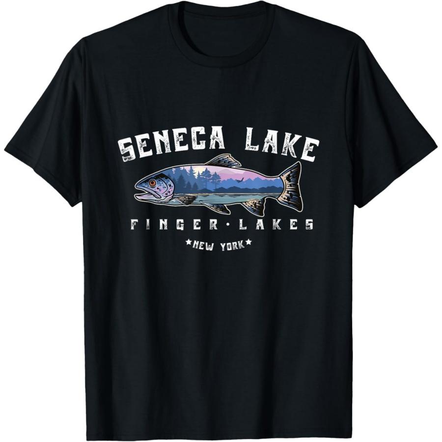 Vintage Salmon Fishing Seneca Lake Finger Lakes New York T-Shirt XXXXXL разноцветный