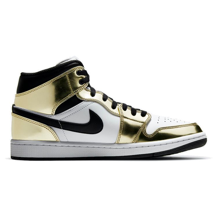 Air Jordan 1 Mid SE Metallic Gold Men Sneakers Black White DC1419-700