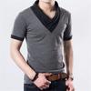 Summer Mens T Shirts Fashion Slim Short Sleeve Patchwork V Neck Black T Shirt Men Button Tees