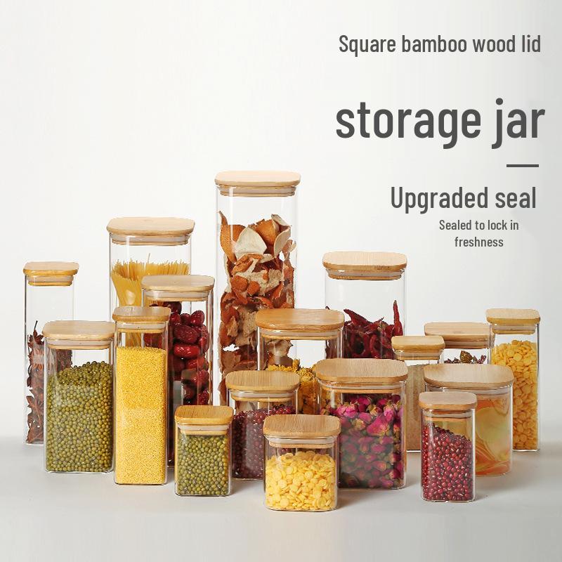 

Square Glass Jar with Bamboo Lid – Home Display & Storage Solution 6cm diameter, 8cm height, 230ml capacity