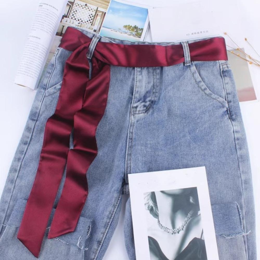 Waistbands Silk Scarf Solid Color Ribbon Knot Rope Fashion Long Scarf  Ladies
