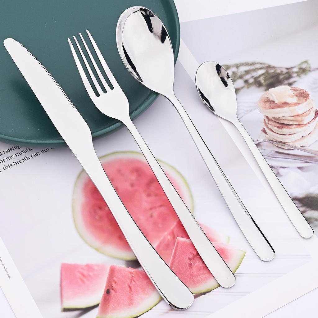 4pcs High-quality Stainless Steel Tableware Set Shiny Silver Flatware Knife Fork Coffee Spoon Dinnerware Set Kitchen Party Silverware