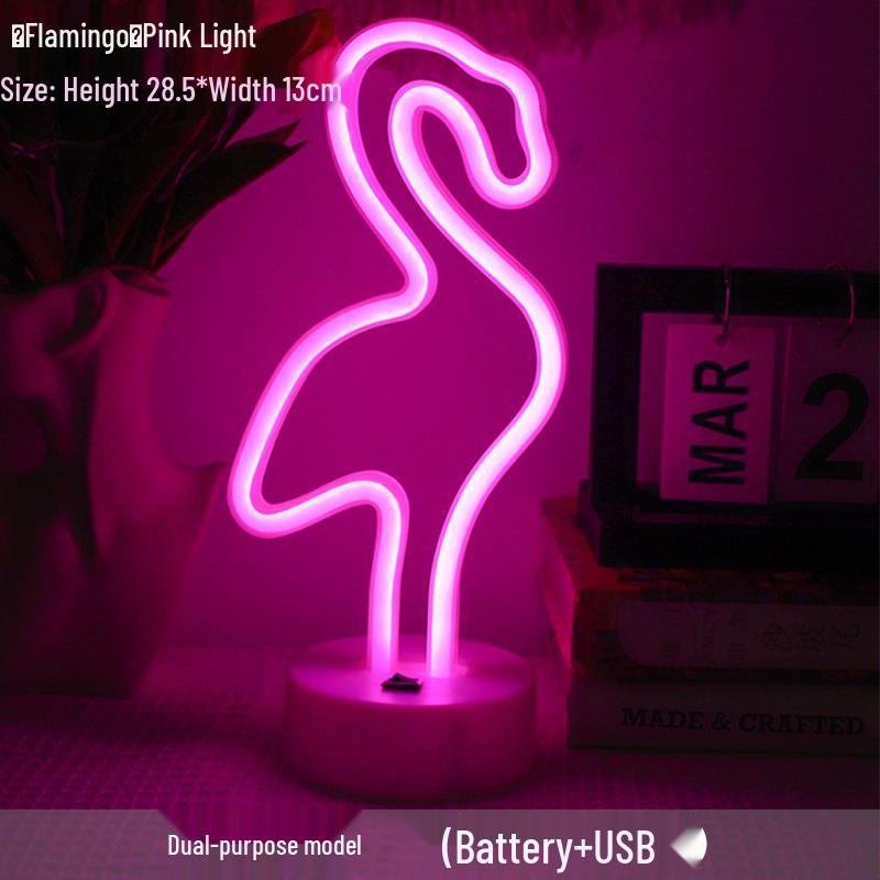 Korean Style Flamingo LED Neon Night Light - Decorative Christmas Fairy Accent with Round Base