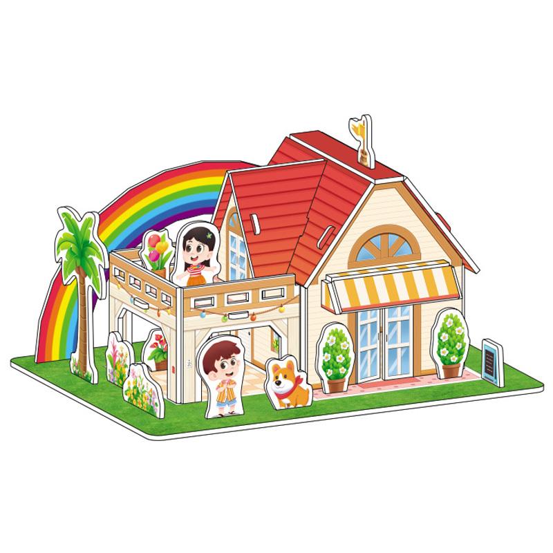 Cartoon Three-Dimensional Puzzle Children's Handmade DIY Toys Paper Card Villa Building Model Desktop Decoration