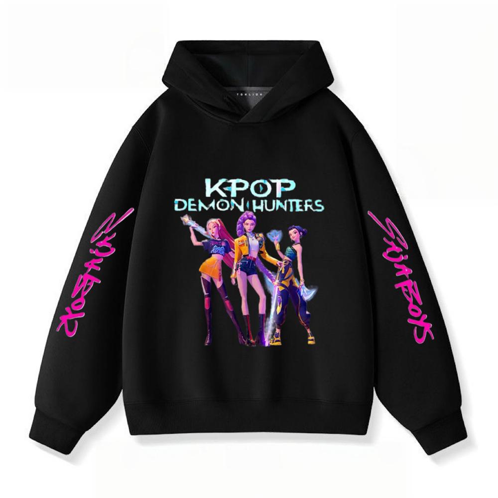 

Black Hooded Tops Trendy Casual Clothes Long-sleeved Sweatshirts New Children s Autumn Wear 2025 Demon Hunters Printed Hoodies 100