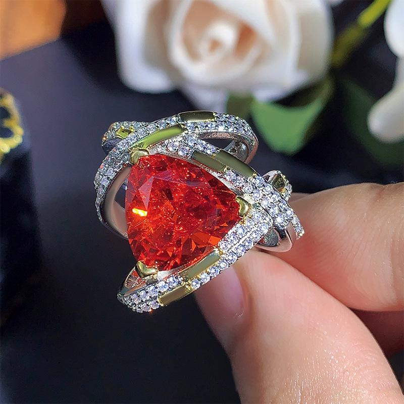 

Комплект ожерелье кольцо ювелирные изделия цвет сокровище оранжевый красный цирконий высокое чувство мода ретро легкий роскошь женский