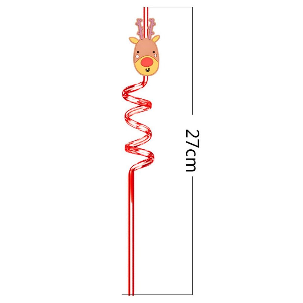 Spiral Christmas Plastic Straw Food Grade Christmas Party Decor Christmas Cartoon Straw  Children