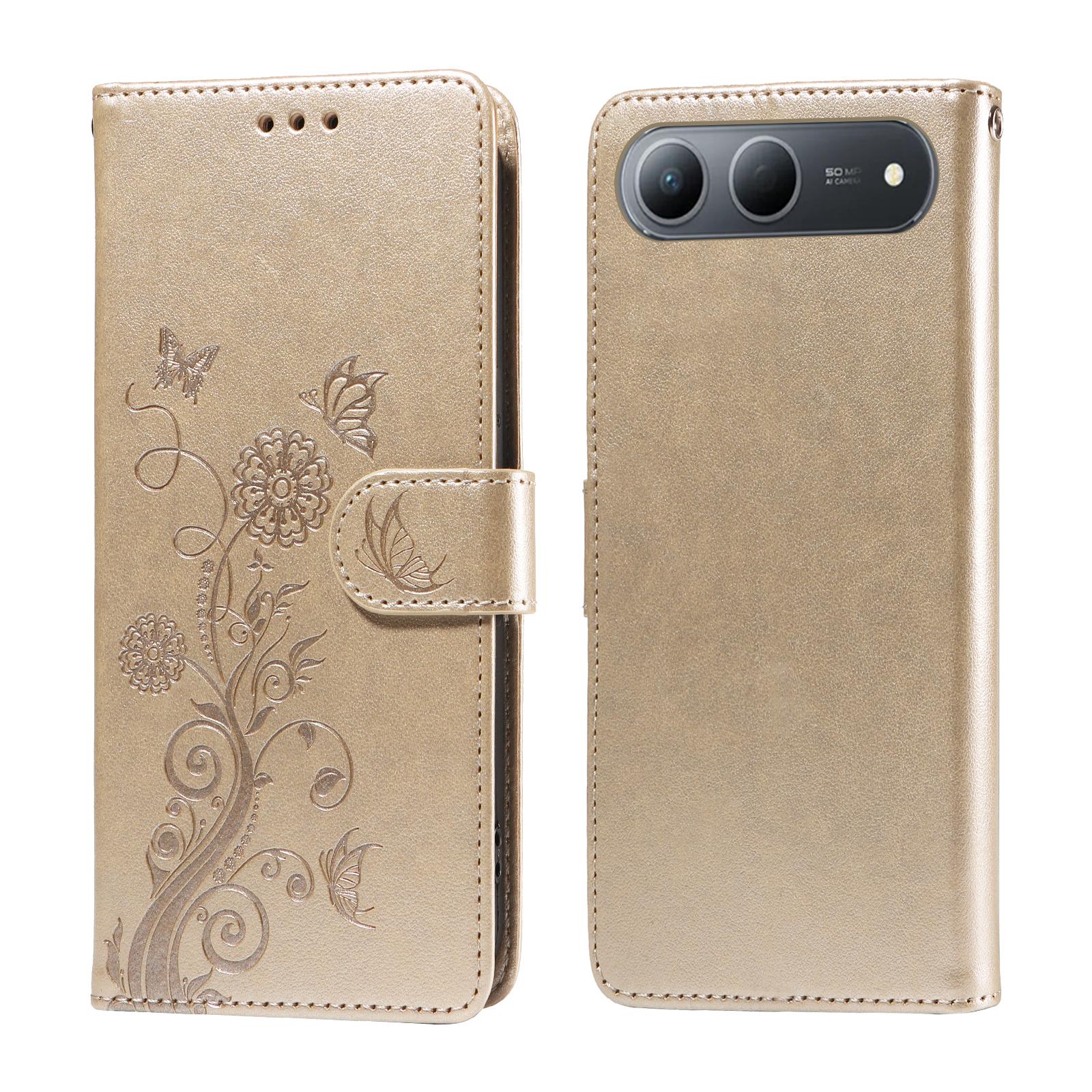 

For Infinix Hot 60i 5G Leather Case Butterfly Floral Imprint Wallet Stand Cover