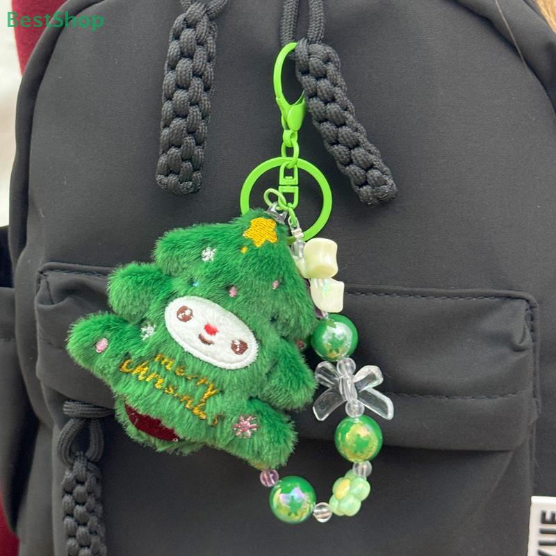 Christmas Plush Beaded Keychain Santa Claus Christmas Tree Pendant Backpack Hanging Decor