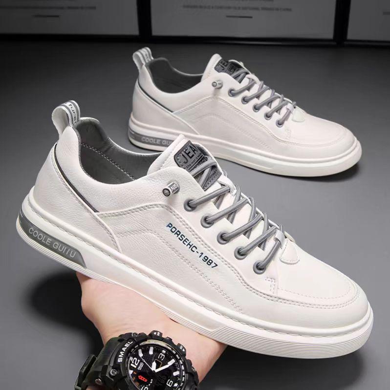 Men s 2025 Breathable Leather Sneakers - Trendy Thick-Soled Casual Sports Shoes (White) 41