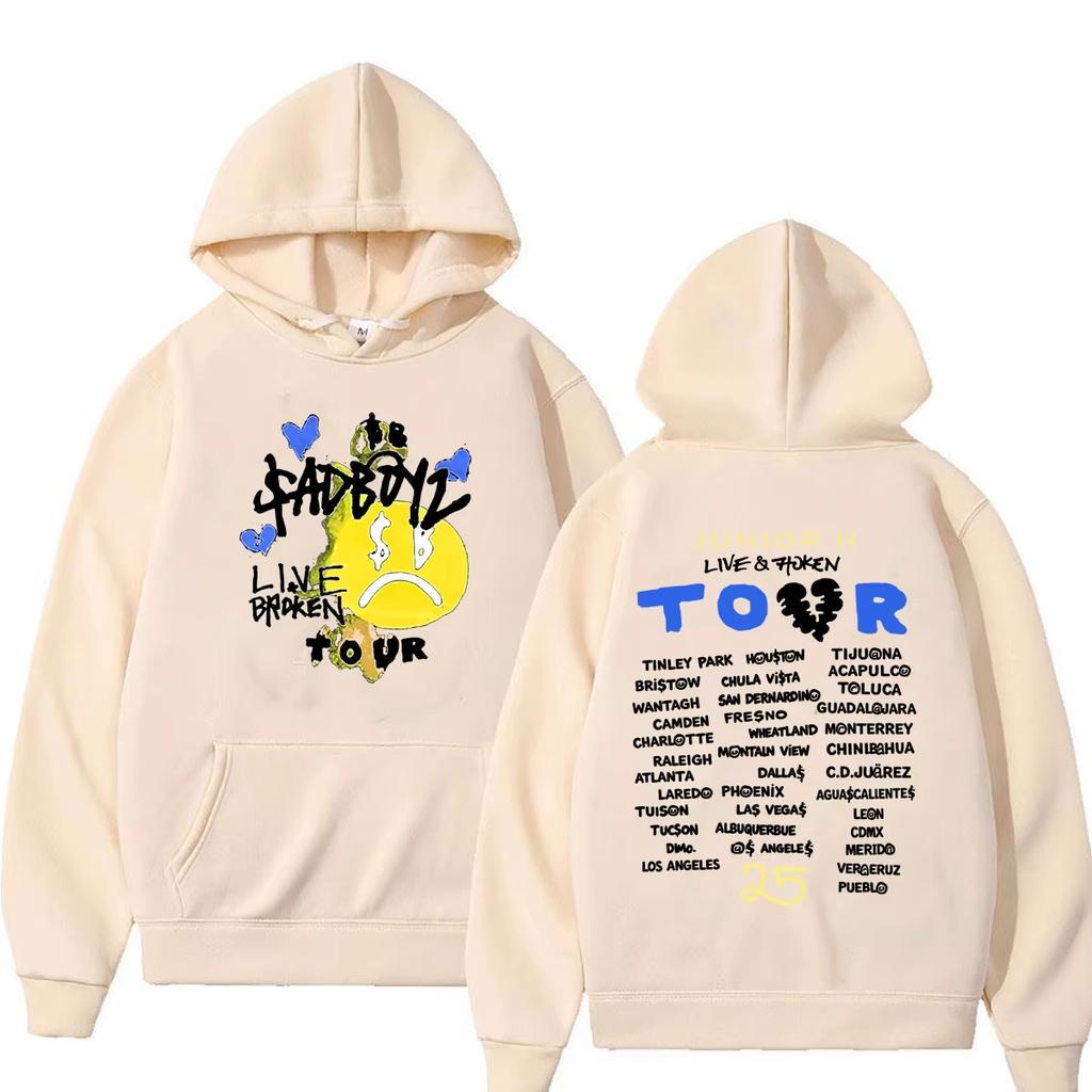 Rapper Junior H Sad Boyz Sad Boyz Live & Broken Tour Hoodie Men Women Hip Hop Fashion Oversized Vintage Printed Sweatshirt