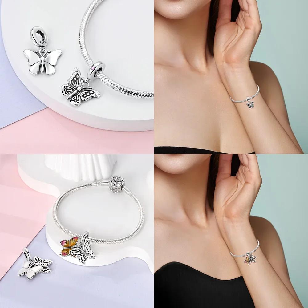 Exquisite Copper Blue Series Butterfly Beads Pendant Fit Bangle Charms Bracelet Diy Women Original Jewelry Gifts