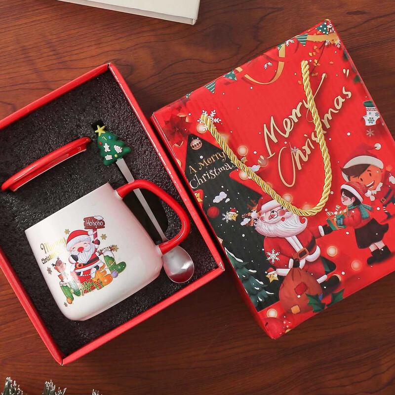 Christmas Gift Metal Mug Set with Lid and Spoon
