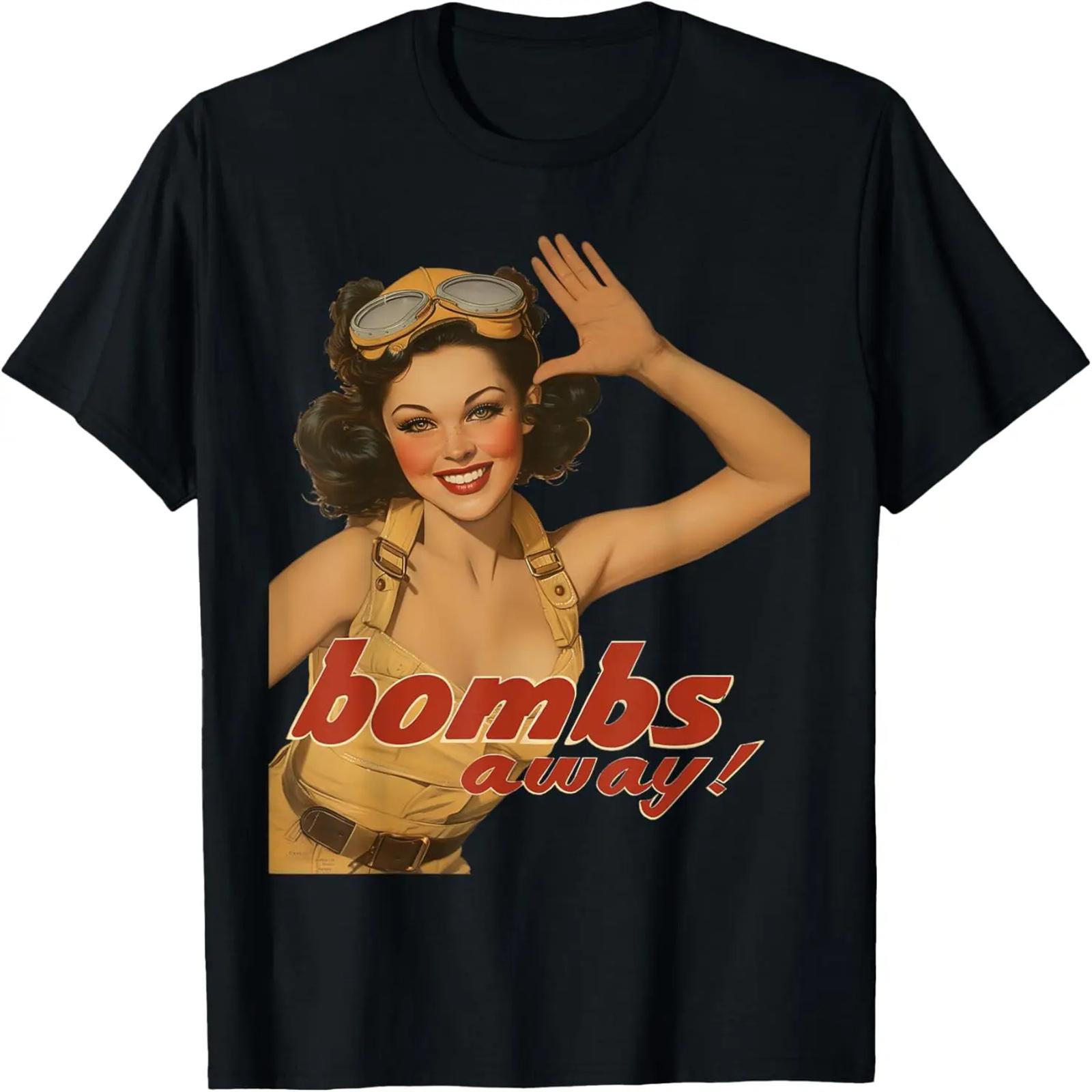 WWII Pin Up Girl Bombs Away Graphic T-Shirt S