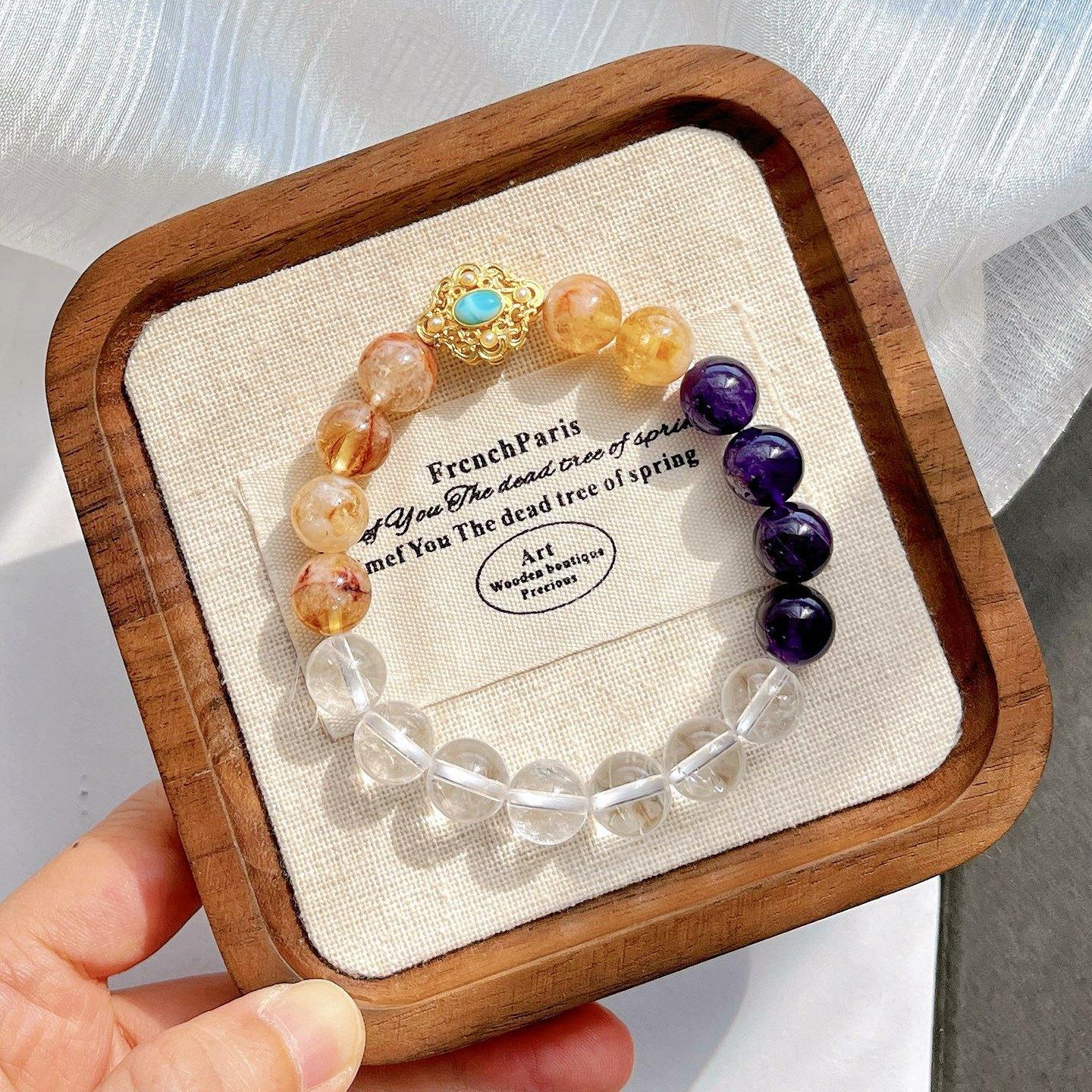 10Mm Natural White Crystal Honey Milk Cover Citrine Amethyst Design Bracelet