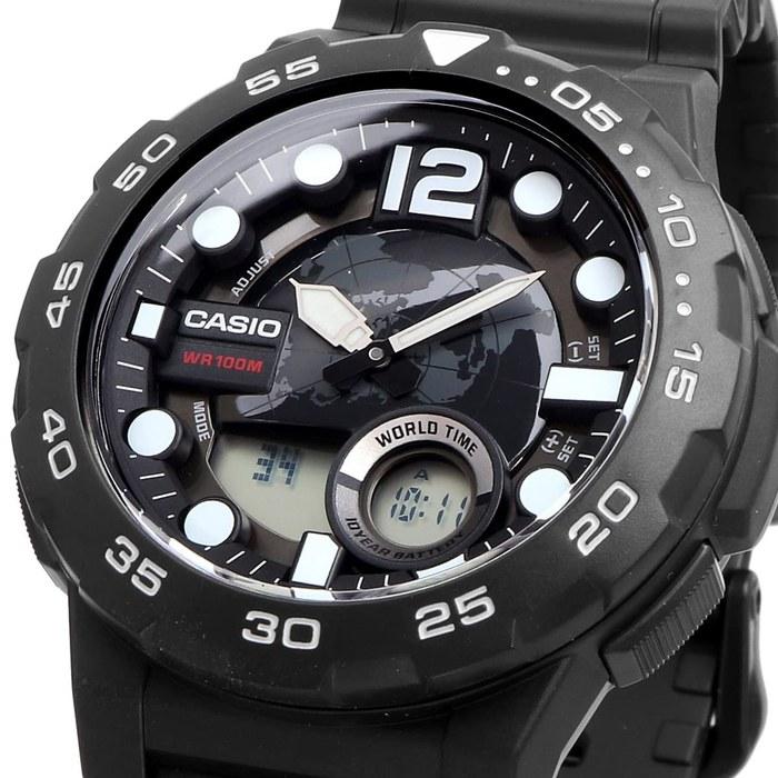 Casio Мужские аналогово-цифровые часы Casio с мировым временем AEQ-100W-1AV Черные