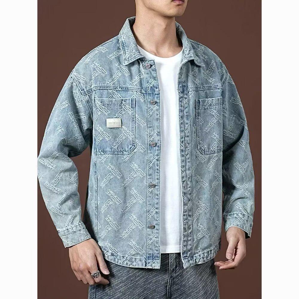

Men s Retro Washed Jacquard Denim Jacket - Spring & Autumn Trend Medium синій/джинсовий