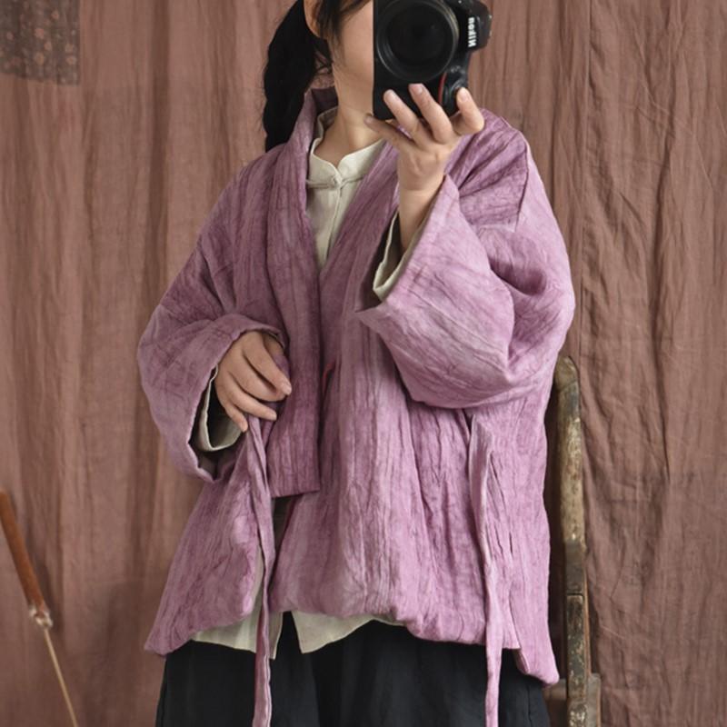 Johnature Parka chaude avec ceinture de Style chinois pour femme, manteaux à manches longues et col en v, en lin, Vintage, couleur unie, automne
