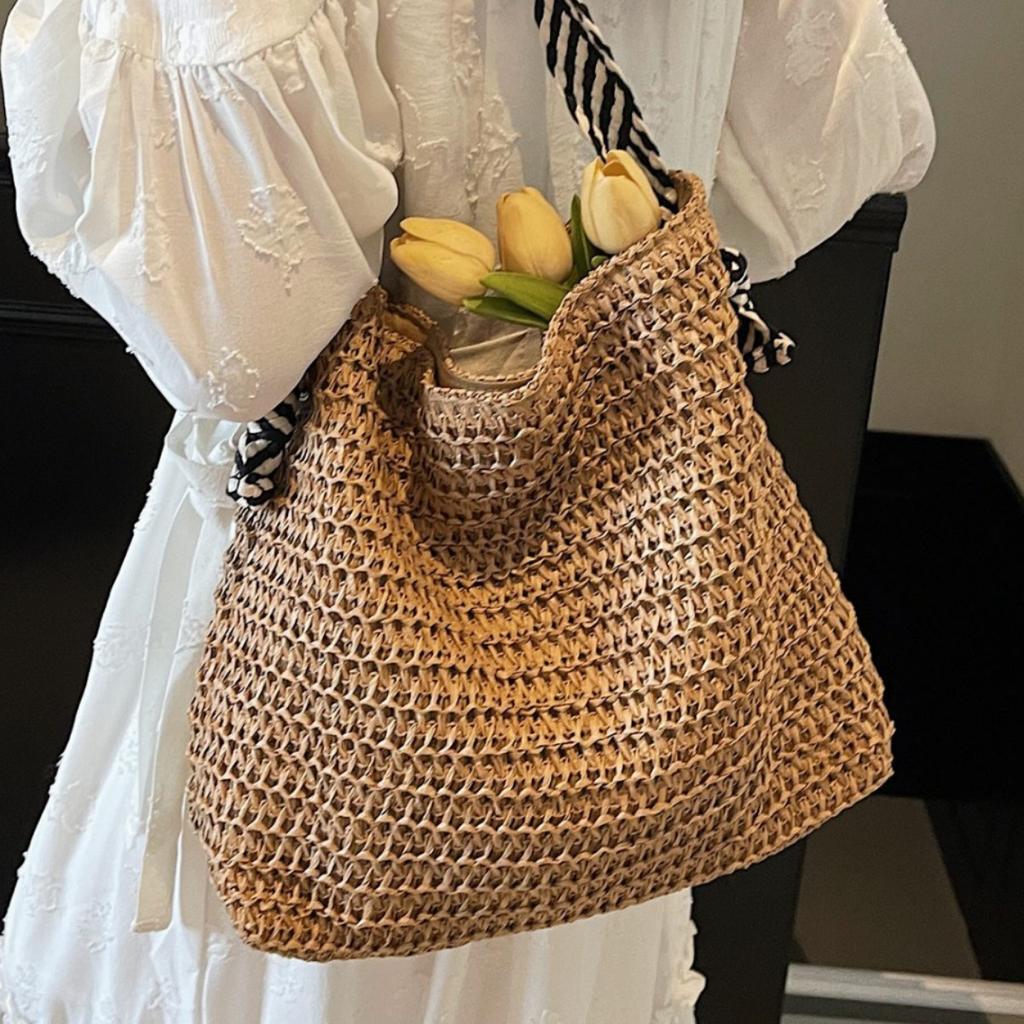Straw Underarm Big Bag Women's New Summer Woven Shoulder Bag Travel Vacation Beach Bag  For Women, Single Shoulder Satchel, Summer Beach Tote Handbag