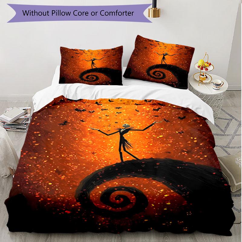 3pcs Duvet Cover Set (1*Duvet Cover + 2*Pillowcase, Without Core), The Nightmare Before Christmas Print Soft All‑Season Bedding Set, Home Bedroom Deco