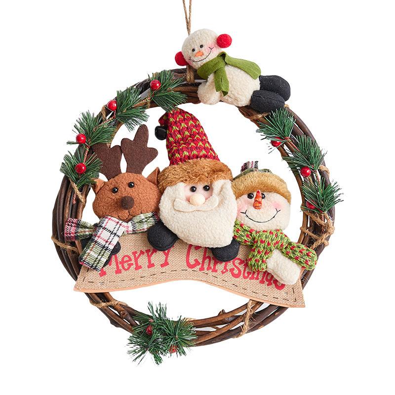 Christmas Decoration Supplies Old Man Snowman Elk Rattan Wreath Pendant 30CM Rattan Wreath Pendant