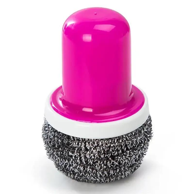 Kitchen Stainless Steel Wire Ball With Handle Clean Brush For Dish Bowl Pan Clean Metal Scrubber Ball Household Cleaning Tools