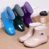 Four Seasons Rain Shoes Women's Short Tube Adult Velvet Rain Boots Fashionable Waterproof Shoes Women's Non-slip Medium Tube Overshoes Keep Warm