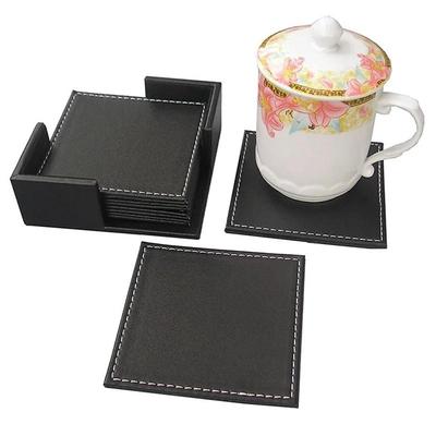 6pcs/set Fashion Desk Decor 4" Square Leather Tea/Coffee Cup Pad Small Coaster