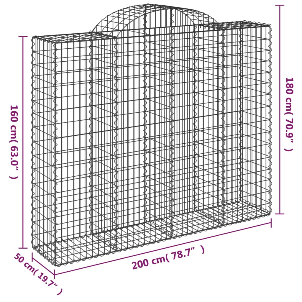 Gabion with High Arch 200 X 50 X 160 180 Cm Galvanized Iron