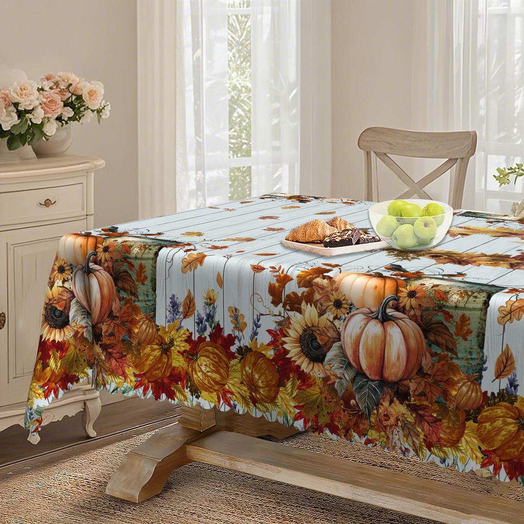 Autumn Harvest Theme Pastoral Tablecloth, Dining Table Decorative Cloth, Polyester Printed Tableware, Home Dining Table Cloth