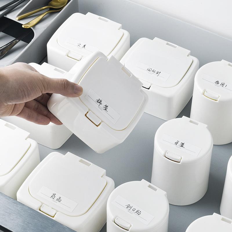 Mini-Desktop-Aufbewahrungsbox mit Abdeckung, Pop-up-Trümmer-Sortierbox, Make-up-Wattestäbchen-Behälter, Schubladen-Organizer, weißer Aufbewahrungskoffer