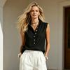 Sleeveless Button Down Blouse Womens Collared Neck Lightweight Relaxed Fit Shirt Casual Summer Top
