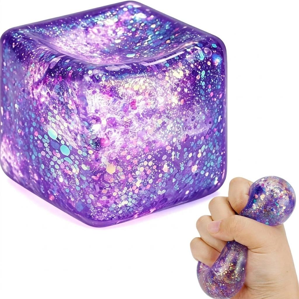 Cubo Aurora Jumbo da 5,5 cm Giocattolo Squishy Maltosio Galassia Glitter Riempito di Zucchero Spremi Ultra Lento Rimbalzante Giocattolo Sensoriale Fidget per Sollievo