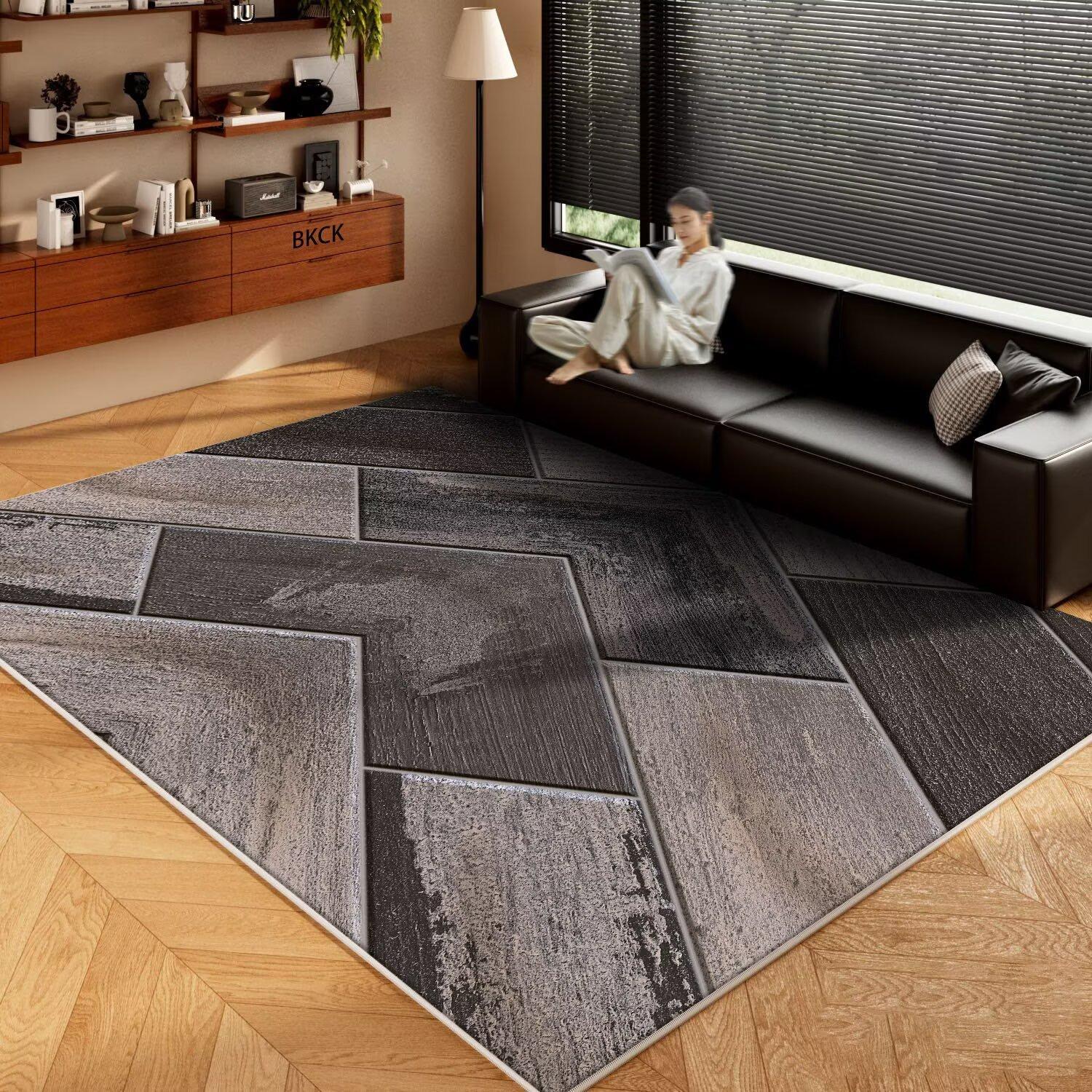 Grijs Zwart Visgraat Patchwork Vloerkleed Industrieel Chic Ontwerp Voor Woonkamer Bankgebied Vloermat Stedelijke Esthetische Decoratie 50X80CM black