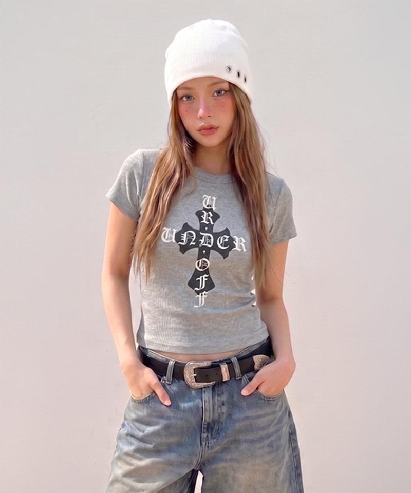 UNDEROFF Stretch Cotton Slim Short Sleeve T-Shirt Cross Melange