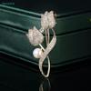 Natural Pearl Full Rhinestone Tulip Brooch Exquisite And Elegant Luxury Pin High-end Suit Cardigan Accessories