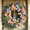 Spring Wreath for Front Door Artificial Floral Wreath with Eucalyptus Leaf Lavender Wildflowers for Easter Indoor Outdoor Home Farmhouse Wall Decor