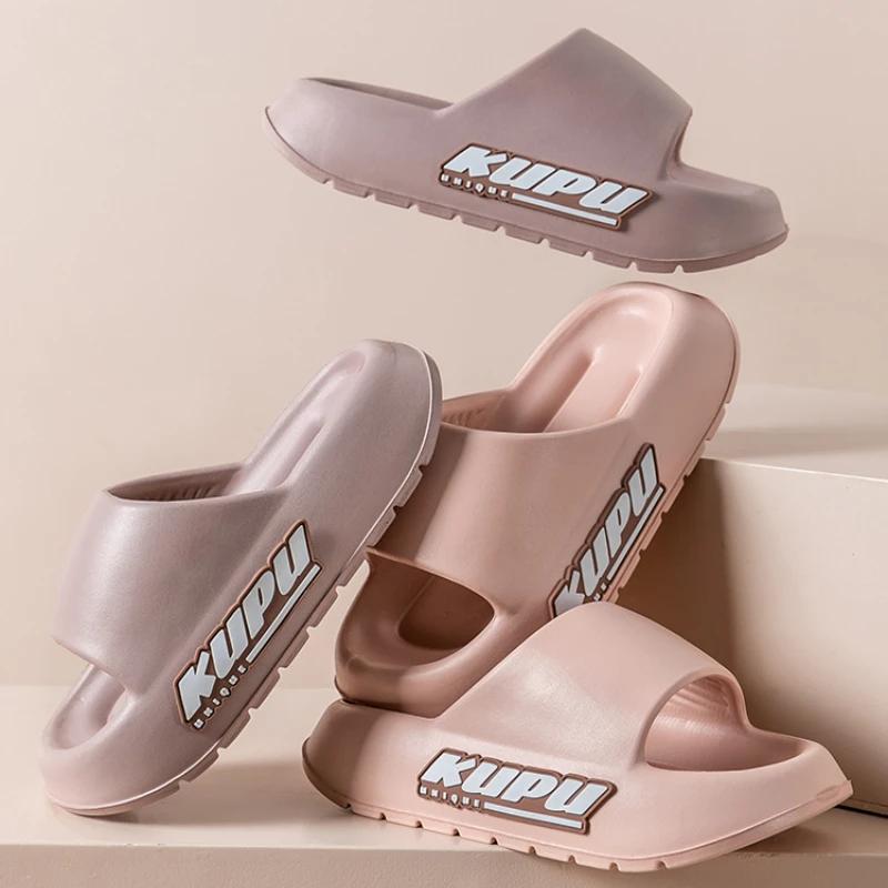 

Women Thick Sole Summer Beach Slides Bathroom Anti Slip Slipper Soft Sandals Fashion Ultra Light Letter Shoe Beach Slides